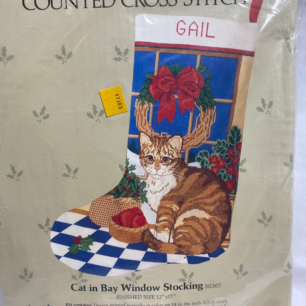 Vintage Something Special Cat In Bay Window Stocking Counted Cross Stitch Kit